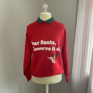 Vintage 80s Red Holiday Crewneck with Green Collar